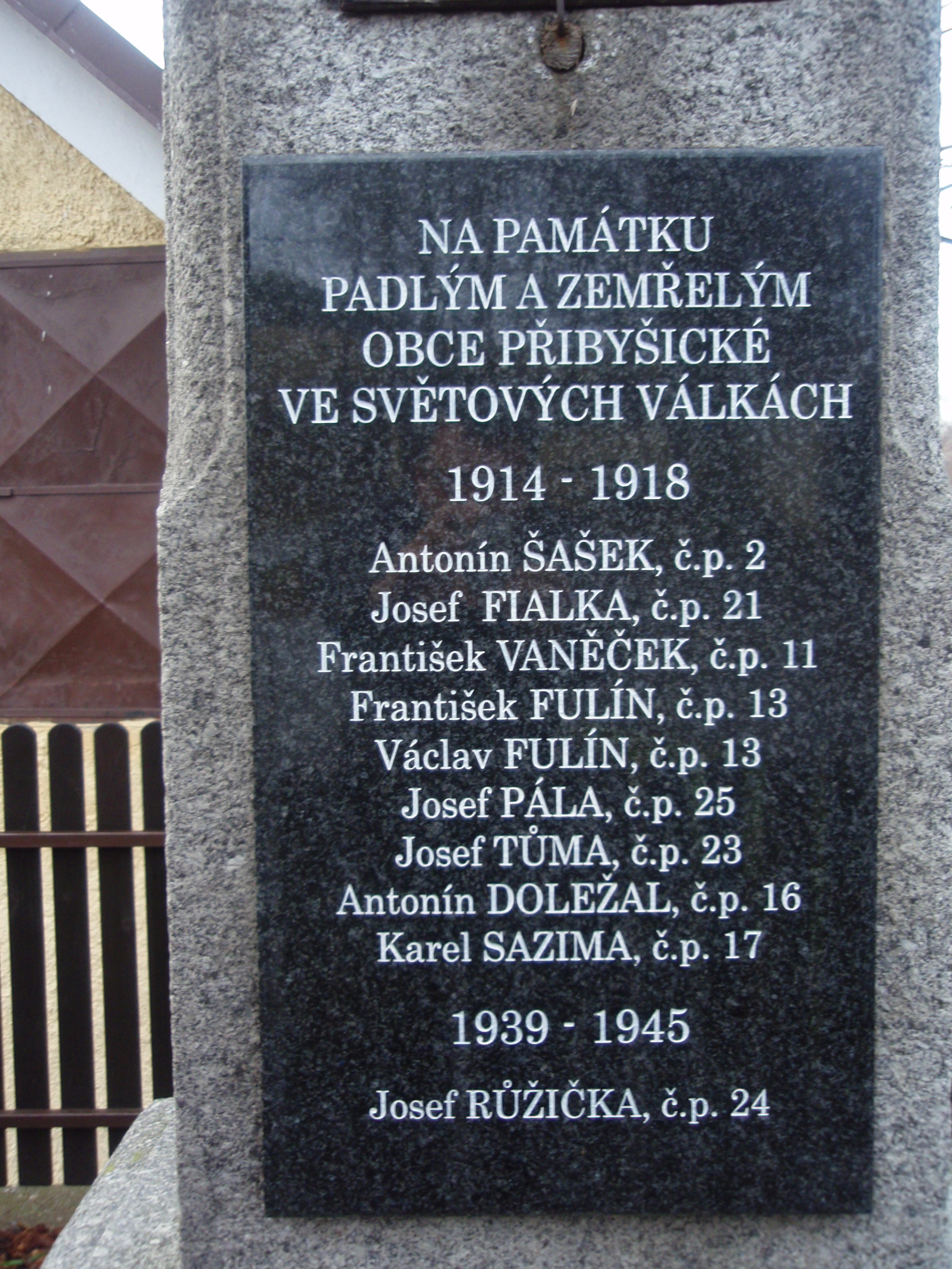 Přibyšice - pamětní deska, detail