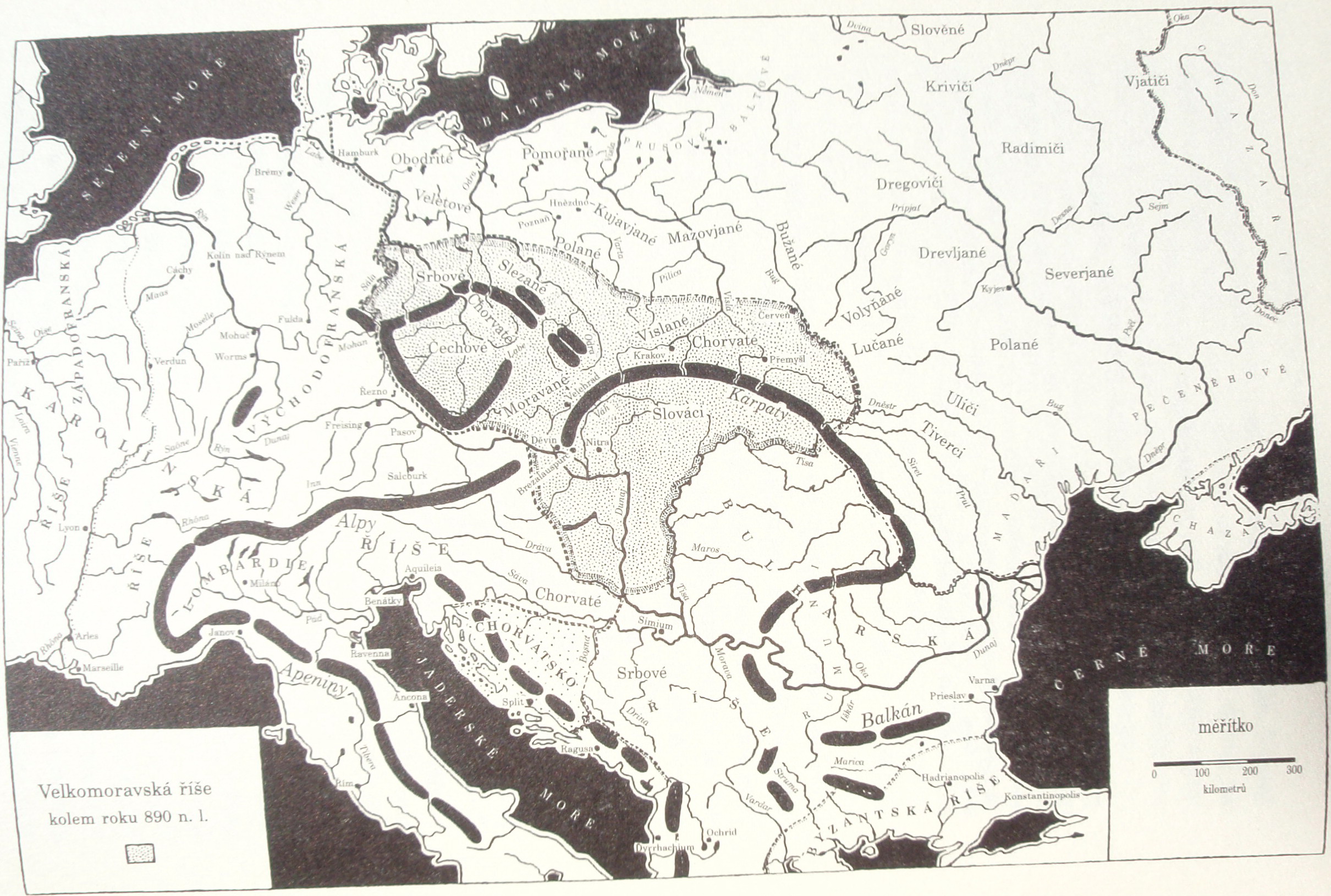 Velkomoravská říše kolem roku 890 n. l.